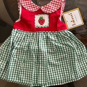 Red & Green Strawberry Hand Smocked Toddler Dress